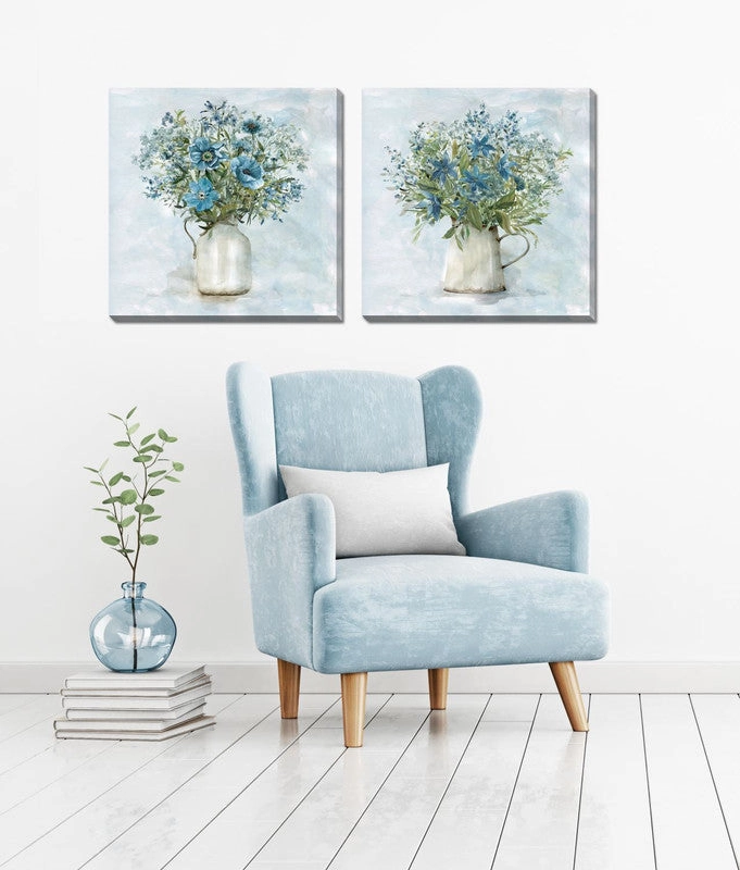 Blue Blooms I Wall Art - Blue/Green/White - 24 X 24