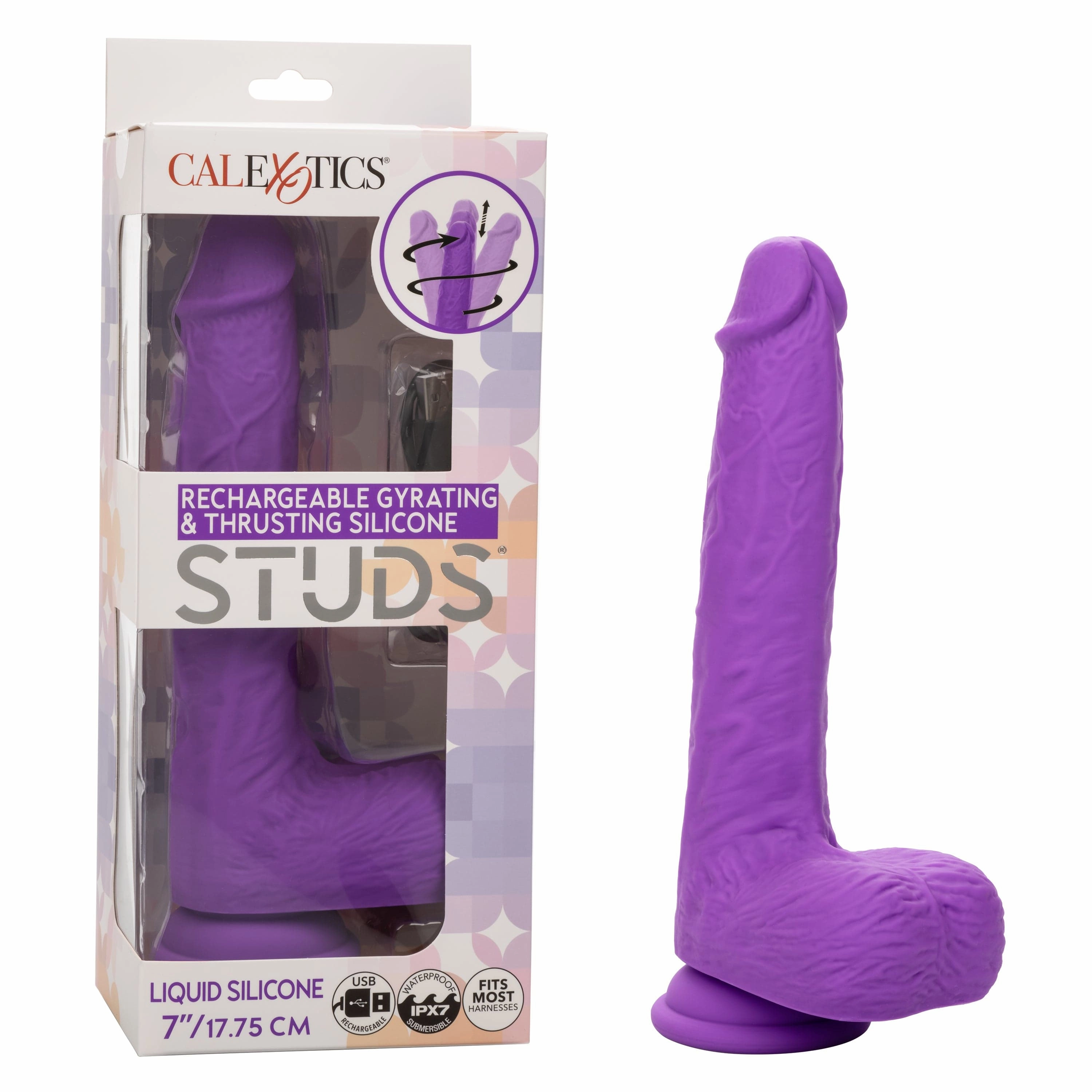 California Exotics - Rechargeable Gyrating and Thrusting Silicone Studs Realistic Dildo with Balls 9.5" (Purple)