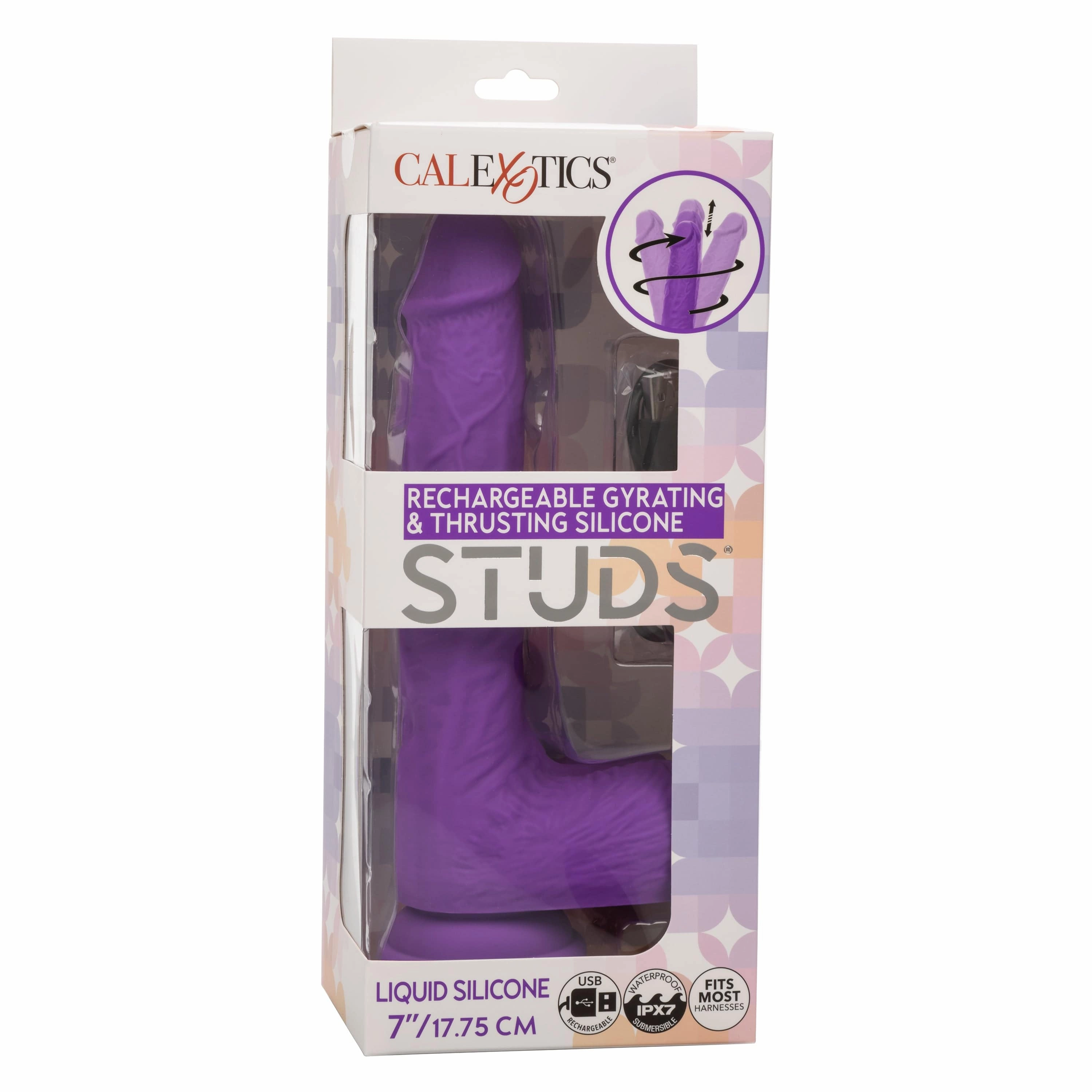 California Exotics - Rechargeable Gyrating and Thrusting Silicone Studs Realistic Dildo with Balls 9.5" (Purple)