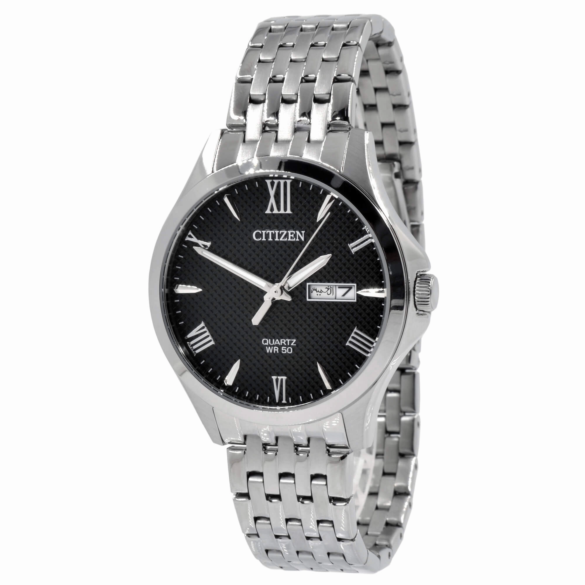 Citizen Men's Watch - Day-Date Black Dial Silver Tone Steel Bracelet | BF2020-51E