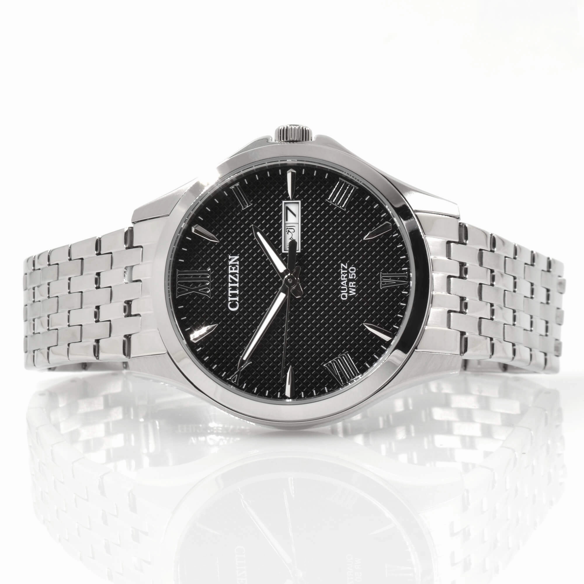 Citizen Men's Watch - Day-Date Black Dial Silver Tone Steel Bracelet | BF2020-51E