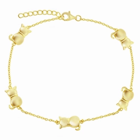 Classic Women's Anklet - Gold Plated Sterling Silver Cats by the Yard | R-9272-GP
