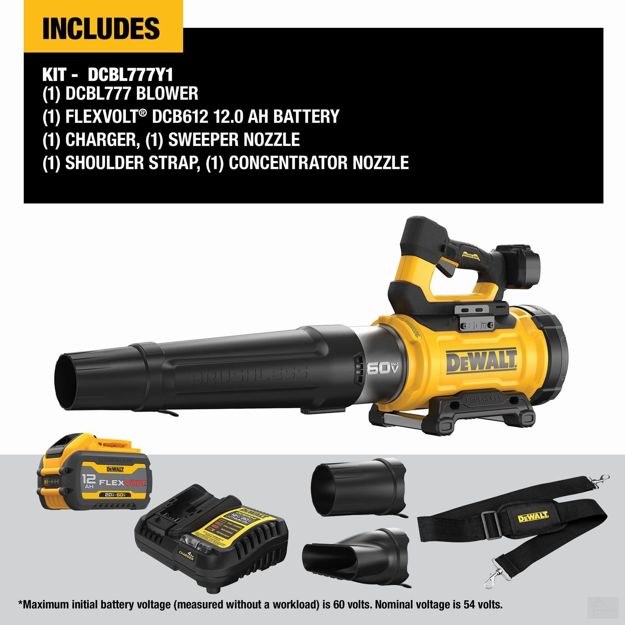 Dewalt 60V MAX High Power Brushless Blower 12Ah KIT (DCBL777Y1)