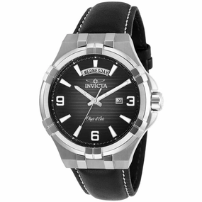 Invicta Men's Quartz Watch - Objet D Art Black Dial Black Leather Strap | 30183