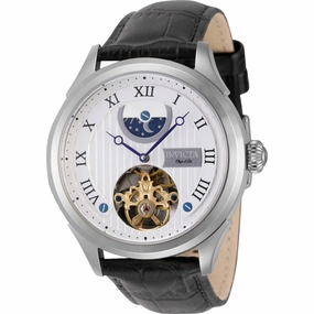 Invicta Men's Watch - Objet D Art Moon Phase Silver Tone Dial Leather Strap | 44008