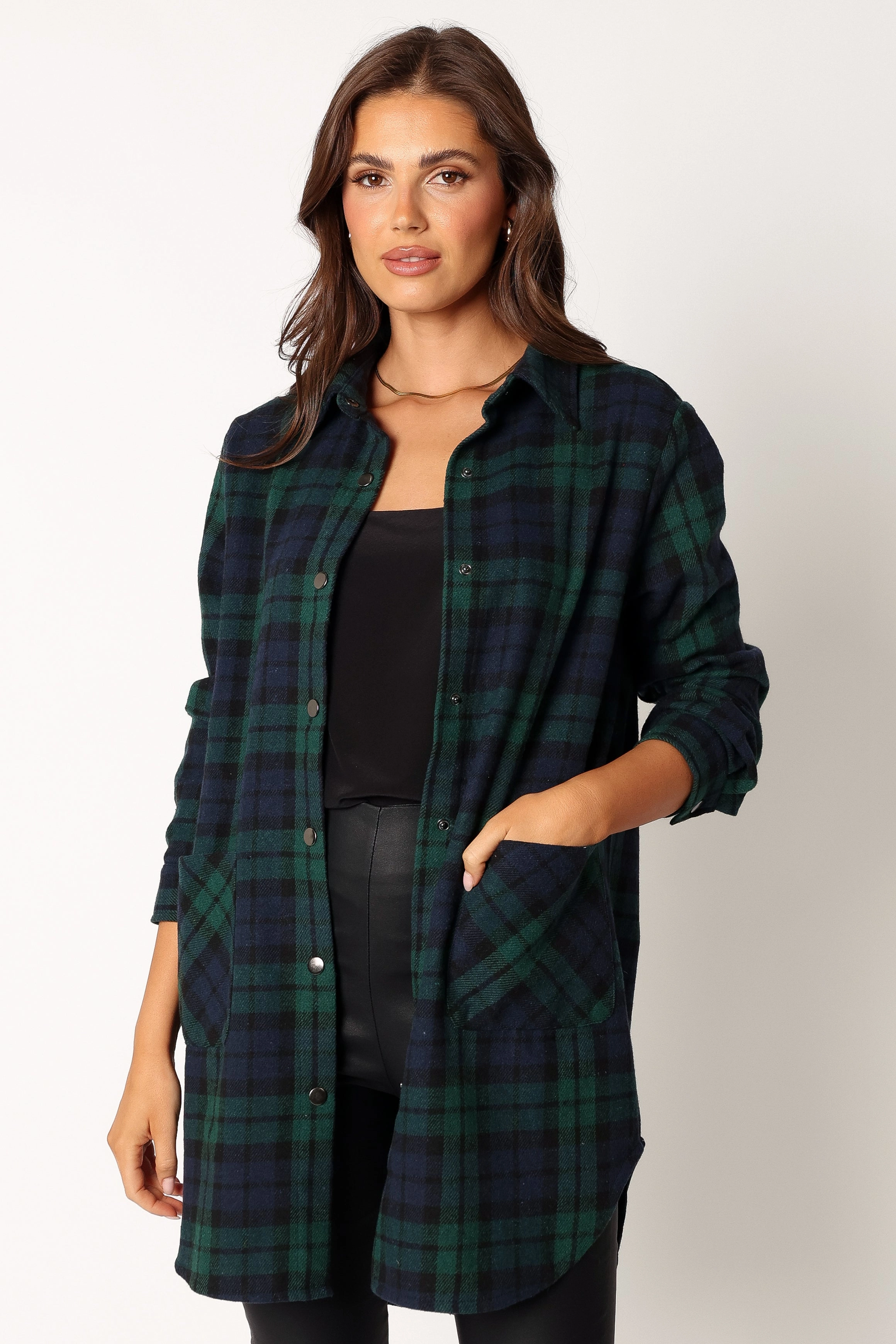 Lilith Plaid Shacket - Hunter Green