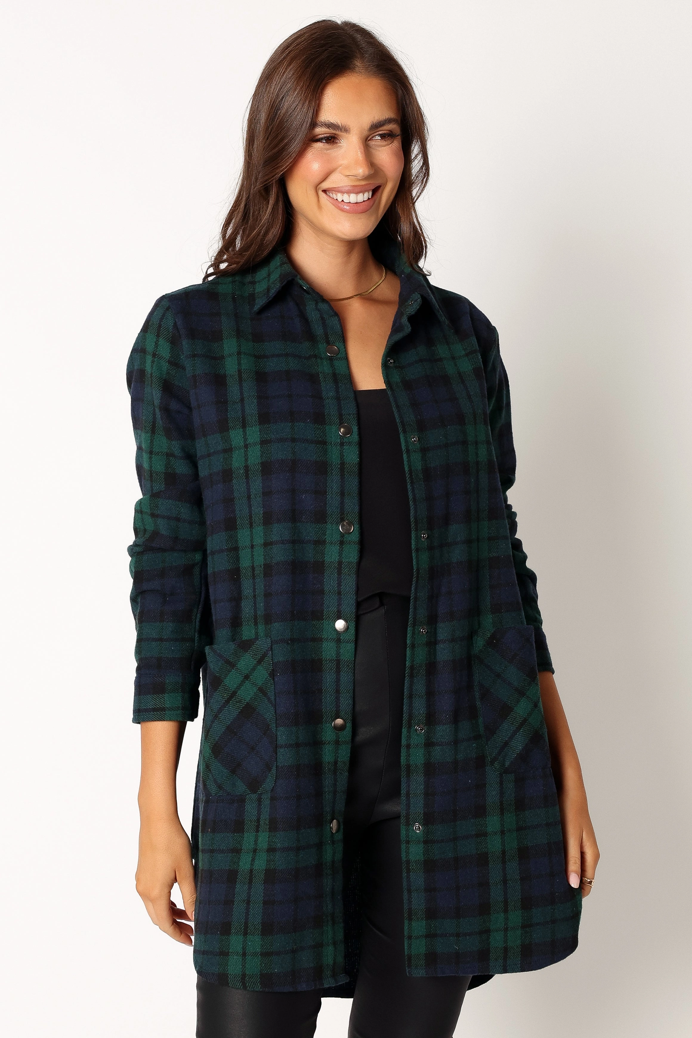 Lilith Plaid Shacket - Hunter Green