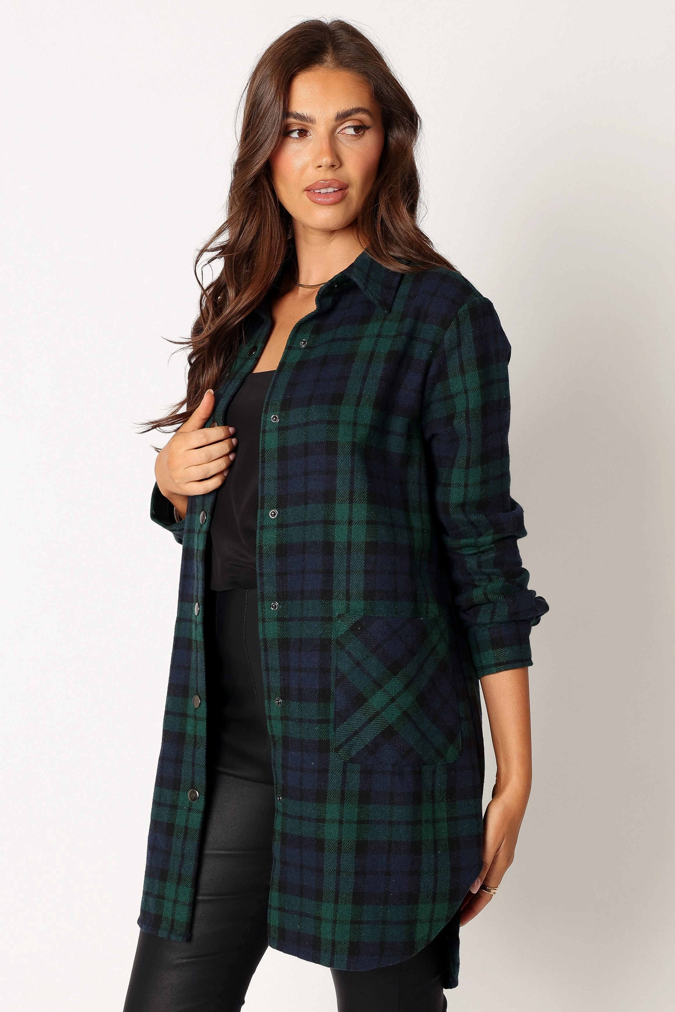 Lilith Plaid Shacket - Hunter Green