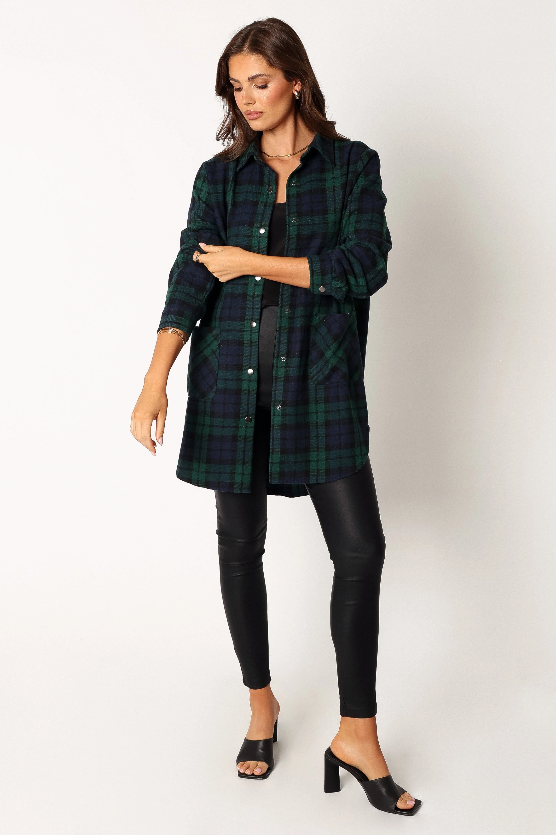 Lilith Plaid Shacket - Hunter Green