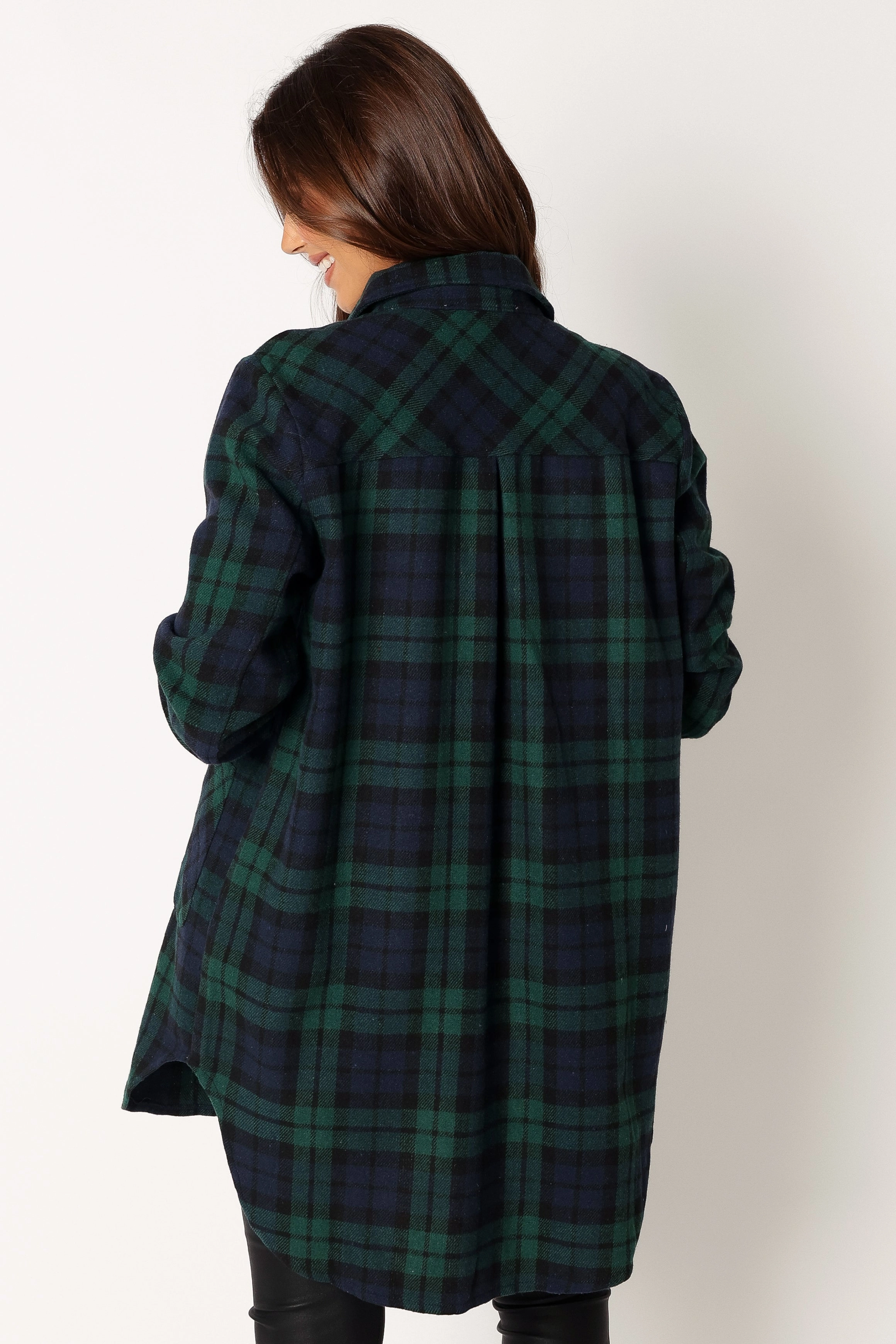 Lilith Plaid Shacket - Hunter Green