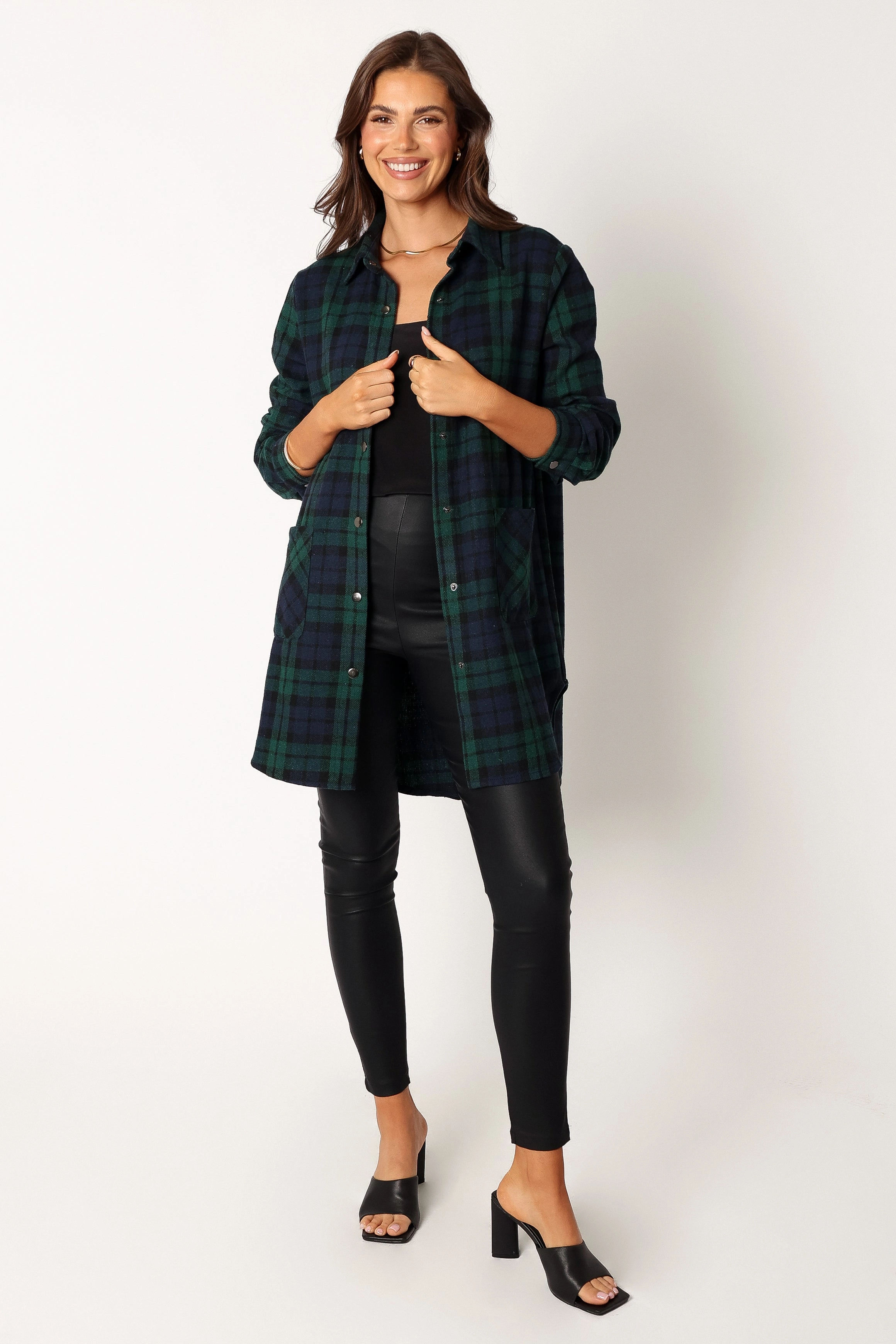 Lilith Plaid Shacket - Hunter Green