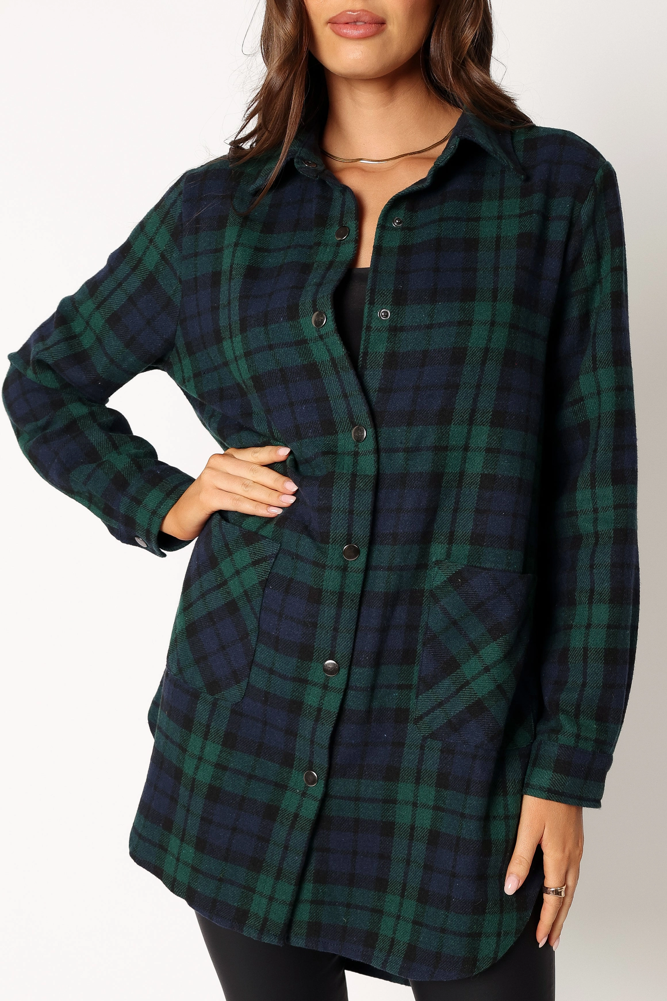 Lilith Plaid Shacket - Hunter Green