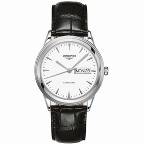 Longines Men's Watch - Flagship Automatic White Dial Black Leather Strap | L48994122