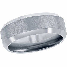 Men's Ring - Brushed and Polished Silver 8mm Tungsten, Size 9 | SW-2079-9