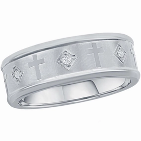 Men's Ring - Brushed and Polished Silver CZ Cross, Size 9 | SW-2110-9