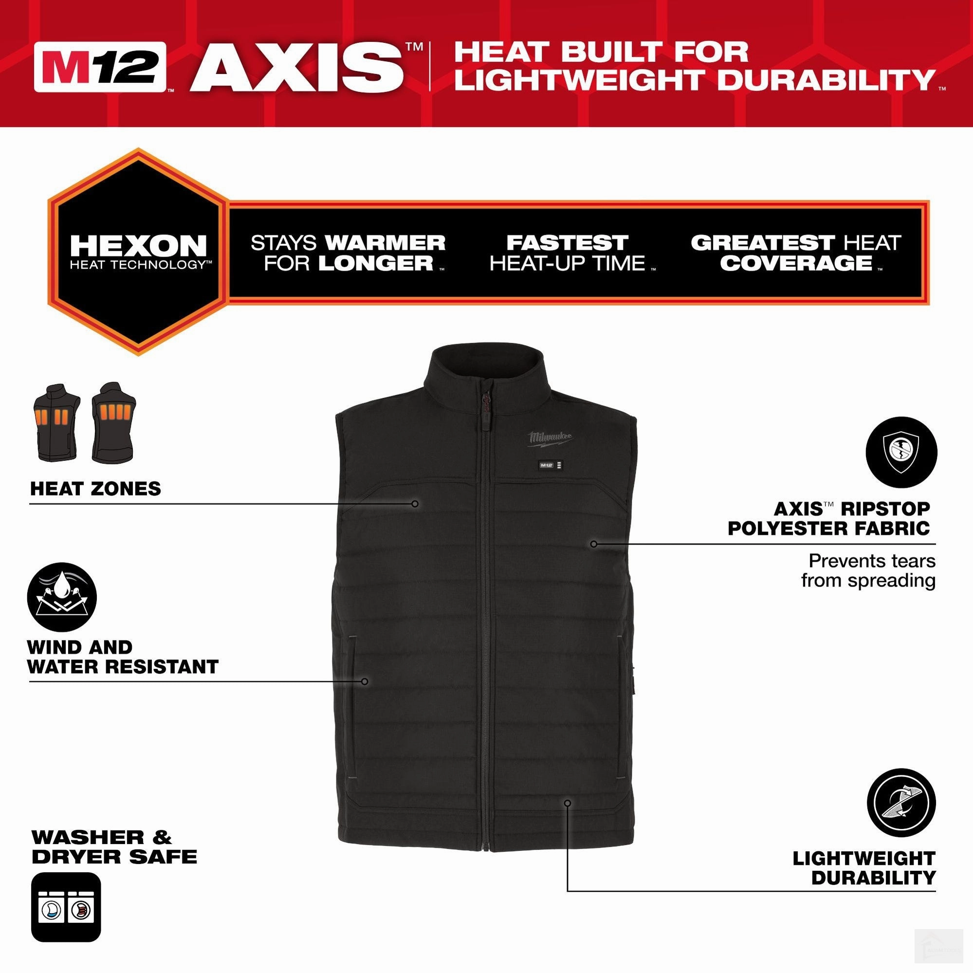 Milwaukee Men's M12 AXIS Black Heated Vest Kit (M300B-21)