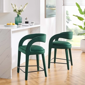 Pinnacle Performance Velvet Counter Stool Set of Two by Modway