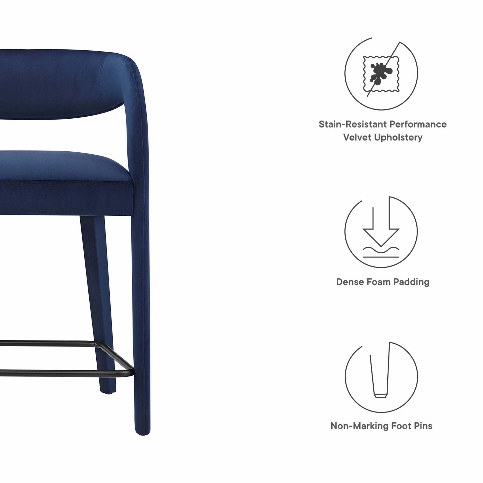 Pinnacle Performance Velvet Counter Stool Set of Two by Modway