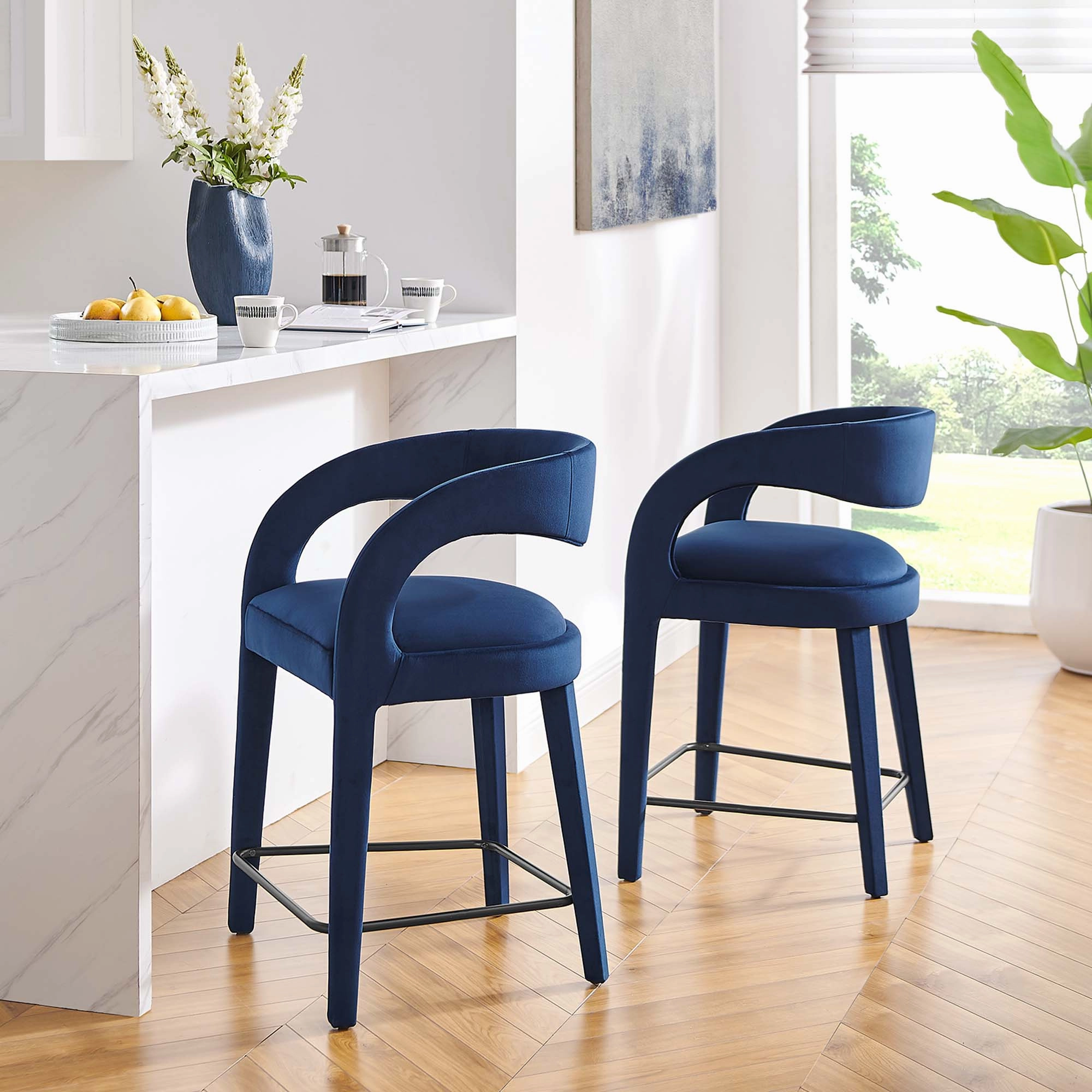Pinnacle Performance Velvet Counter Stool Set of Two by Modway