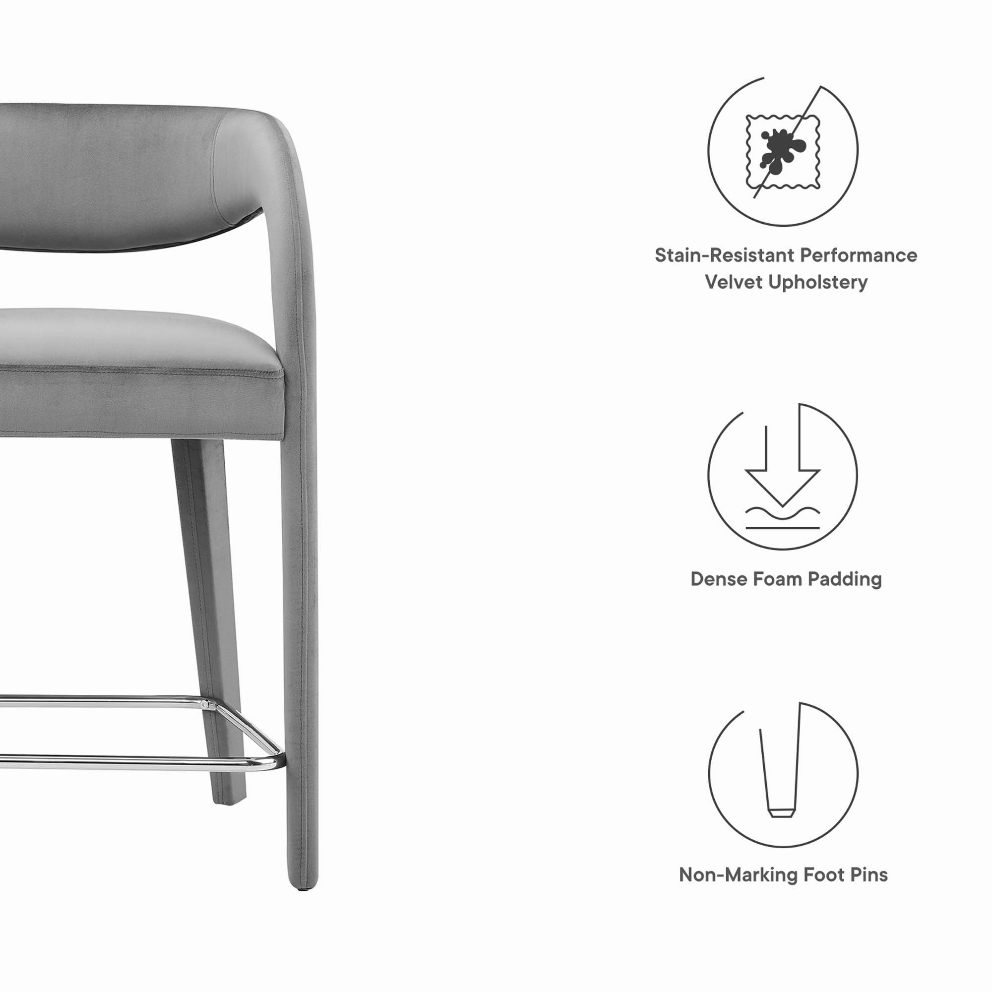 Pinnacle Performance Velvet Counter Stool Set of Two by Modway