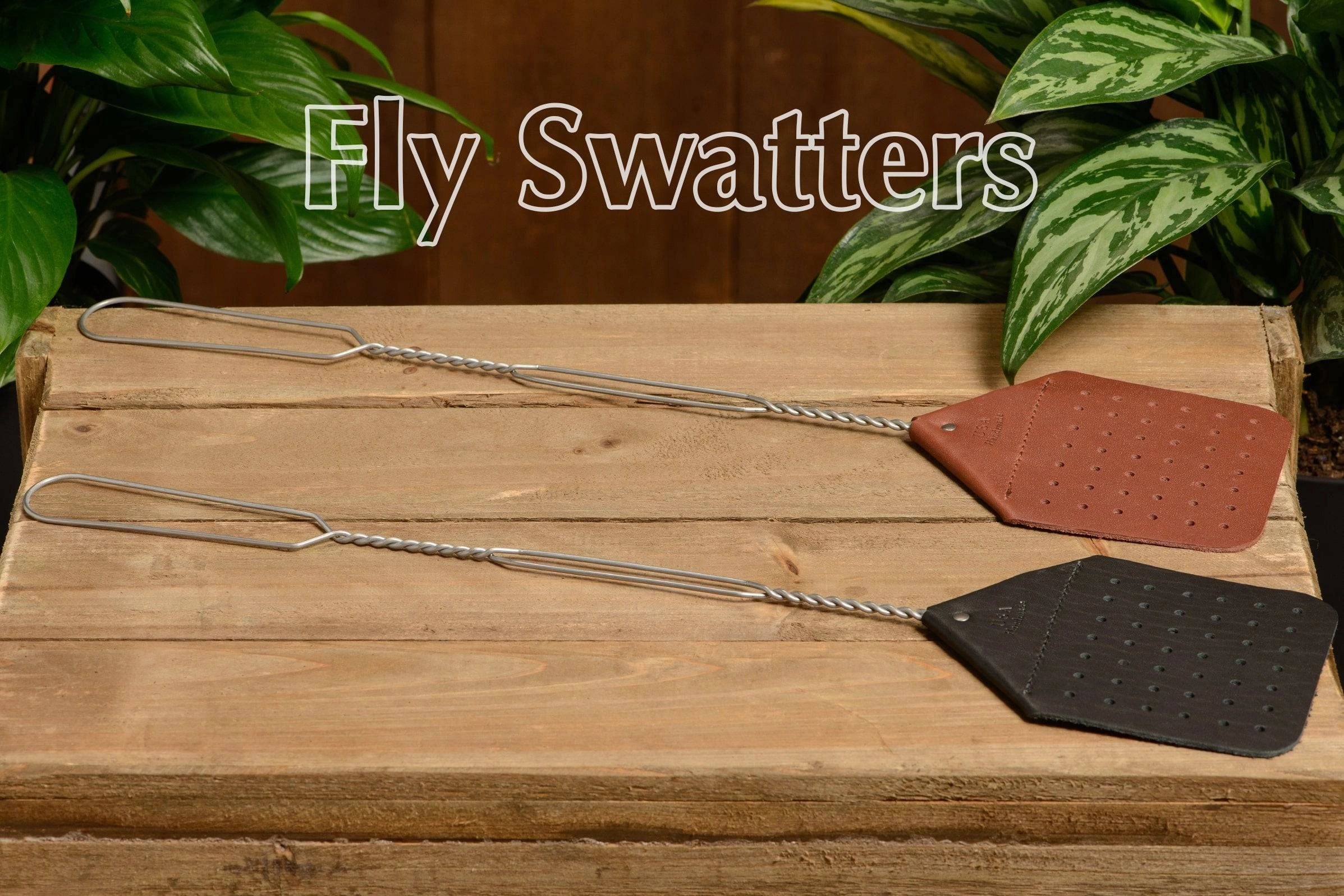 SPECIAL OFFER Leather Fly Swatter With Wire Handle 2 Pack (Ships USPS Only)