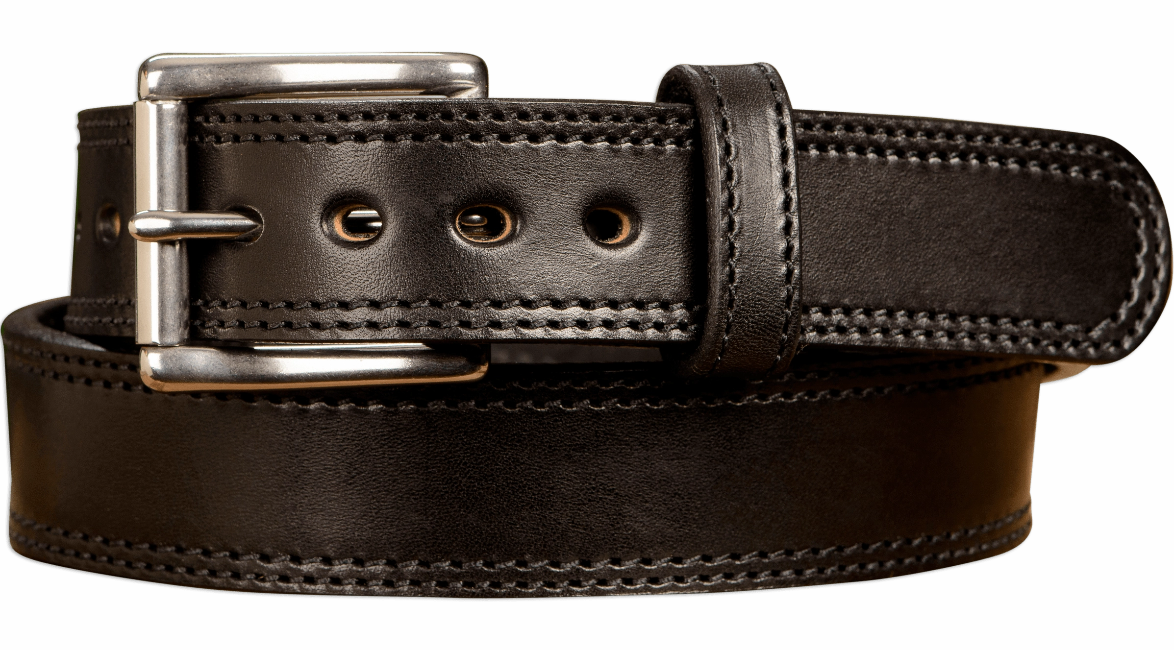 The Eastwood: Men's Black Double Stitched Leather Belt Max Thick 1.50"