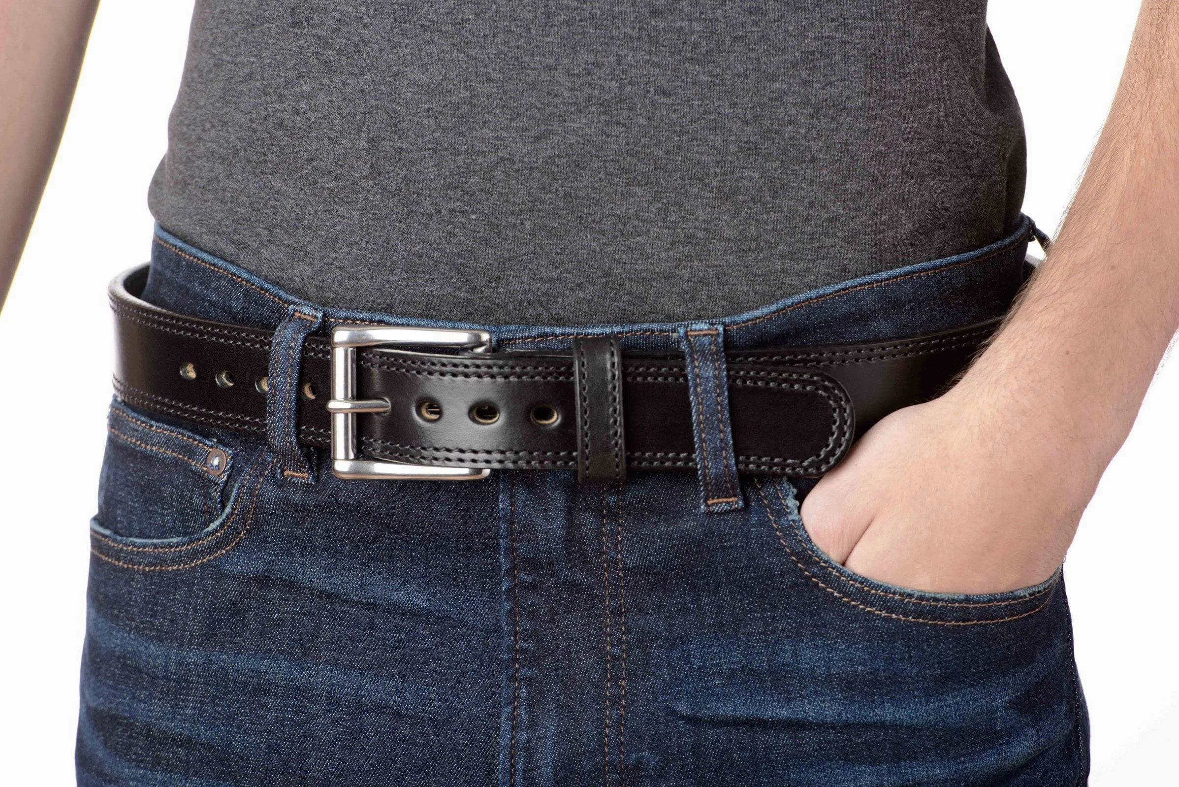 The Eastwood: Men's Black Double Stitched Leather Belt Max Thick 1.50"