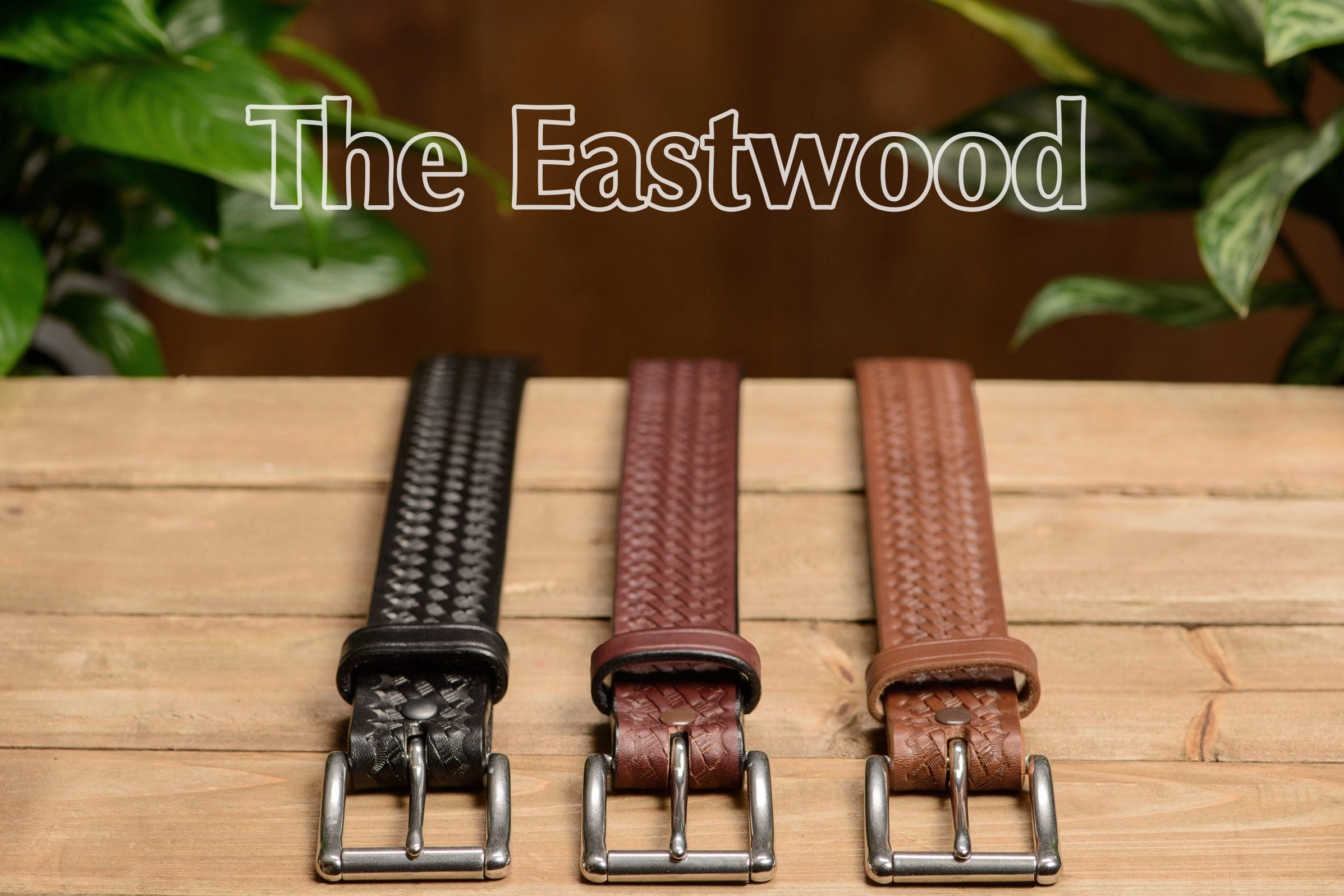 The Eastwood: Men's Brown Basket Weave Leather Belt Max Thick 1.50"