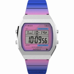 Timex Women's Digital Watch - T80 Date Display Purple and Grey Dial | TW2V74600YB