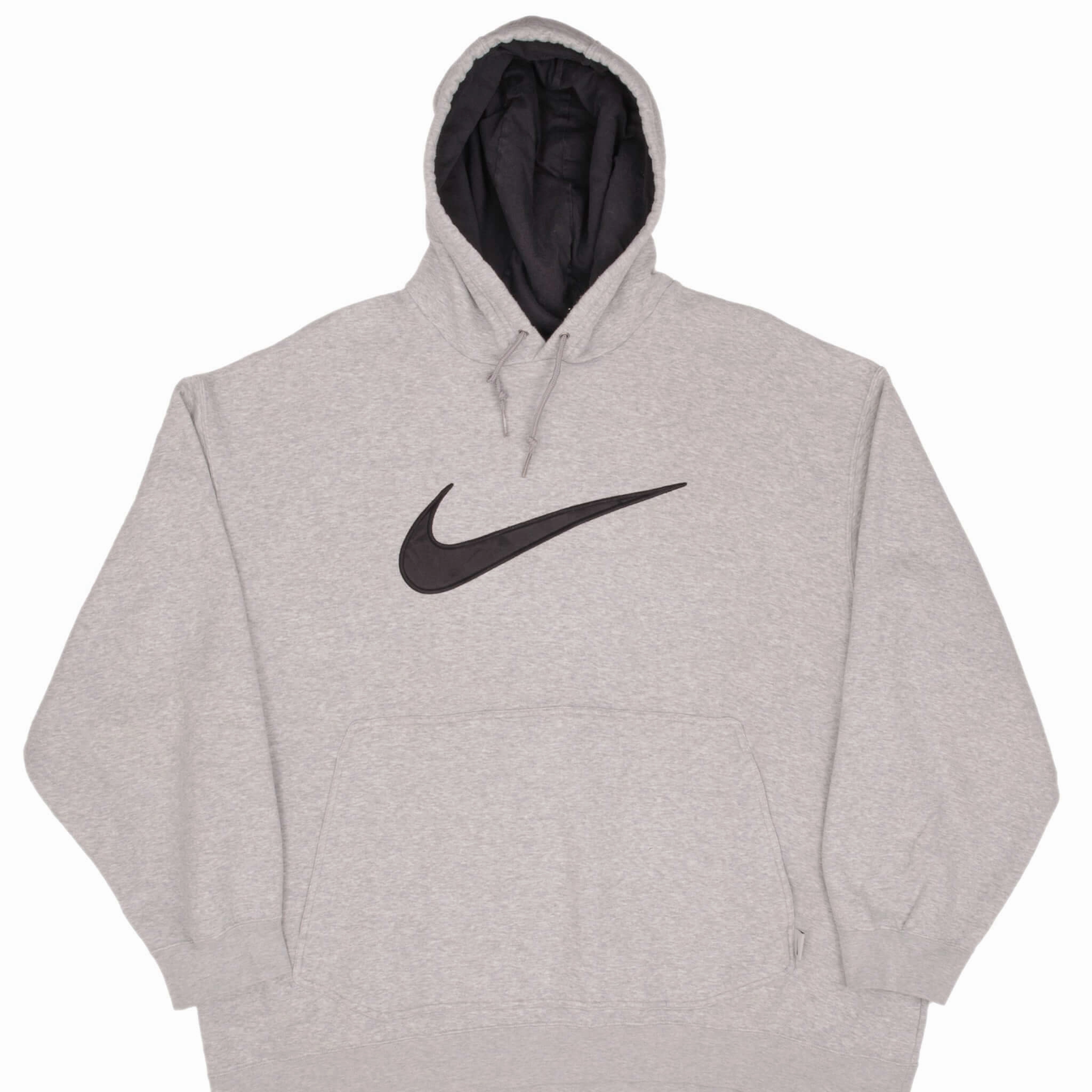 VINTAGE NIKE BIG SWOOSH GREY HOODIE SWEATSHIRT 2000S SIZE XL