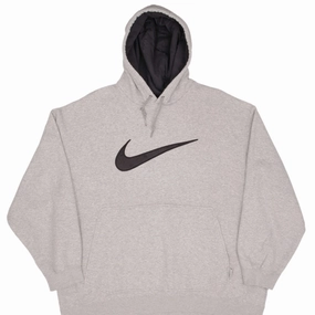 VINTAGE NIKE BIG SWOOSH GREY HOODIE SWEATSHIRT 2000S SIZE XL