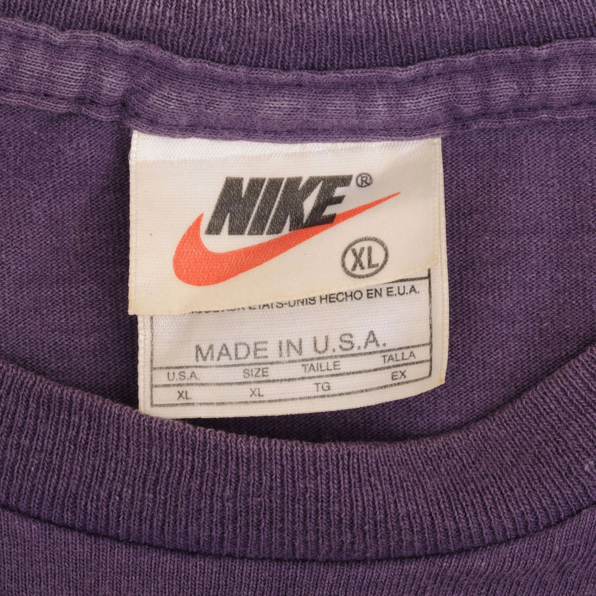 VINTAGE NIKE BIG SWOOSH PURPLE TEE SHIRT LATE 1990S SIZE XL MADE IN USA