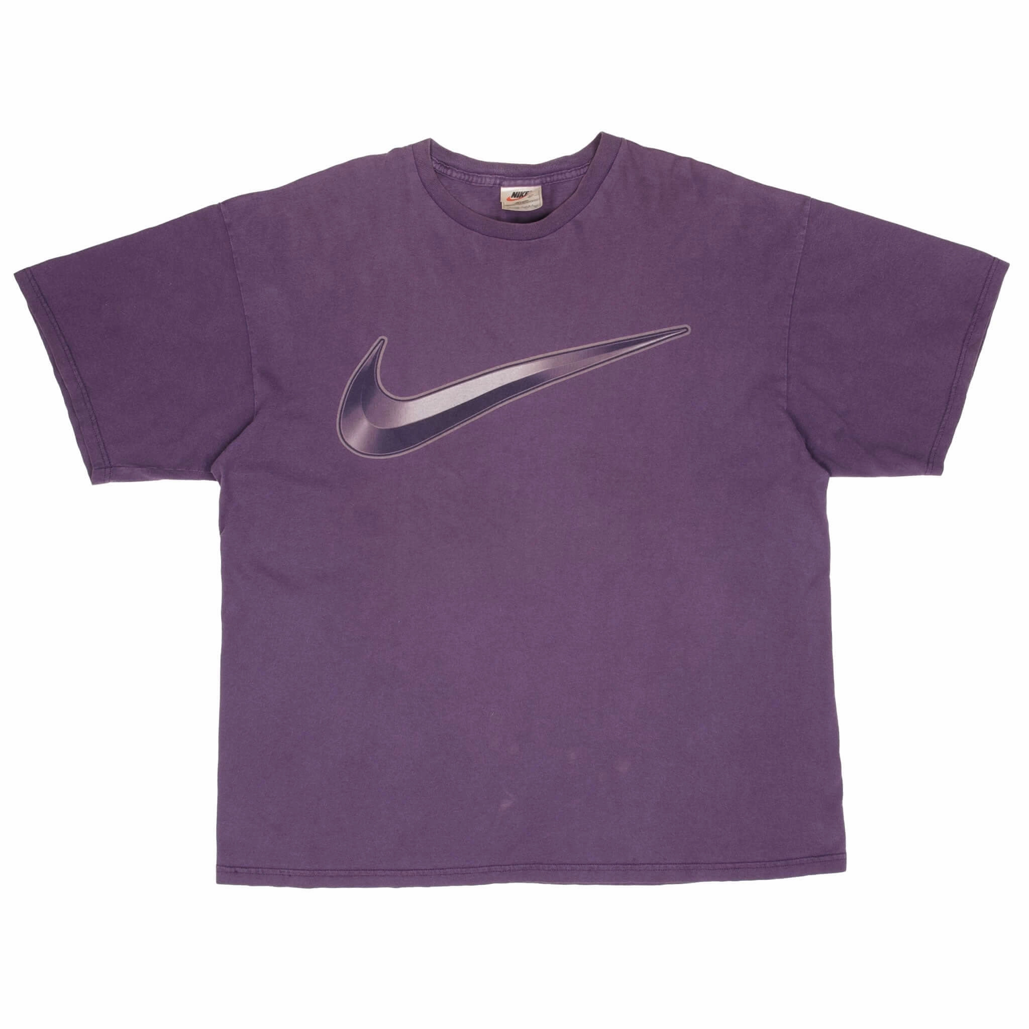 VINTAGE NIKE BIG SWOOSH PURPLE TEE SHIRT LATE 1990S SIZE XL MADE IN USA