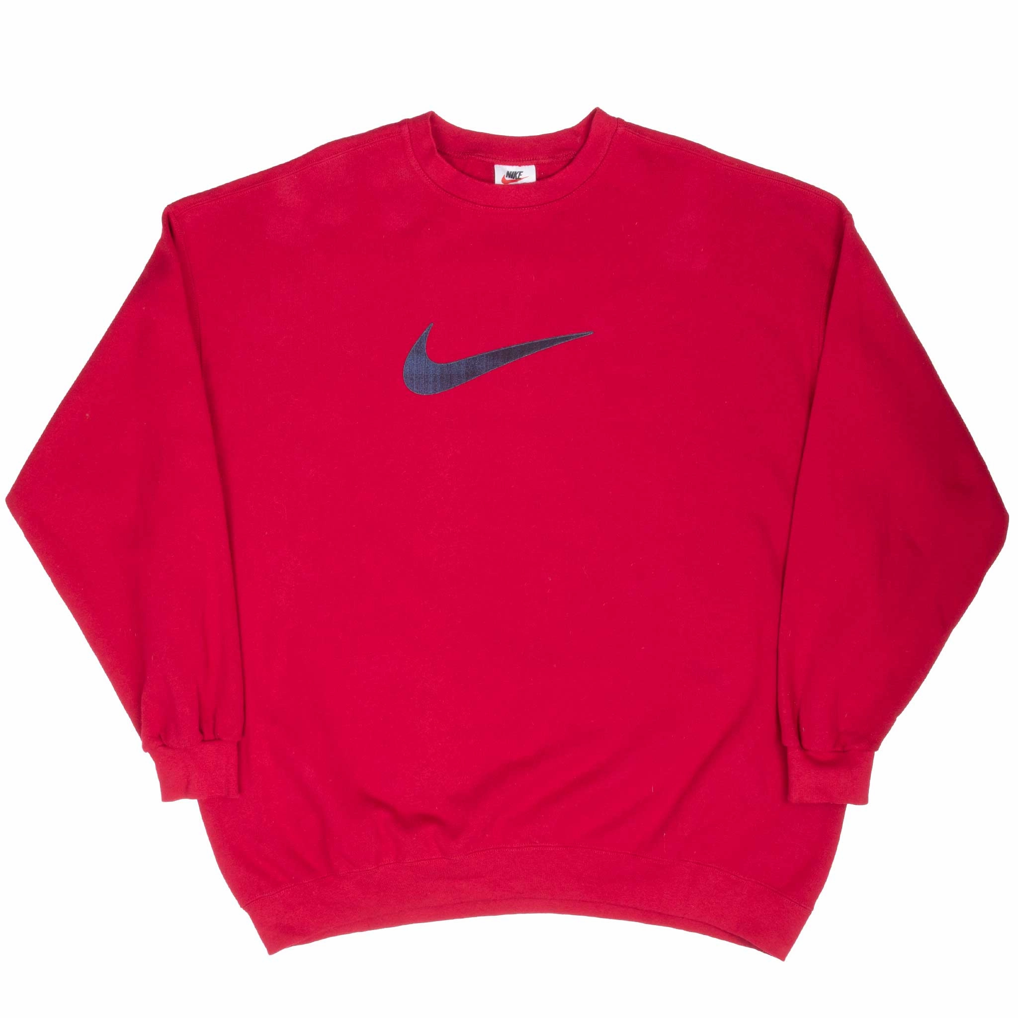 VINTAGE NIKE BIG SWOOSH RED SWEATSHIRT 1990S 2XL MADE IN USA