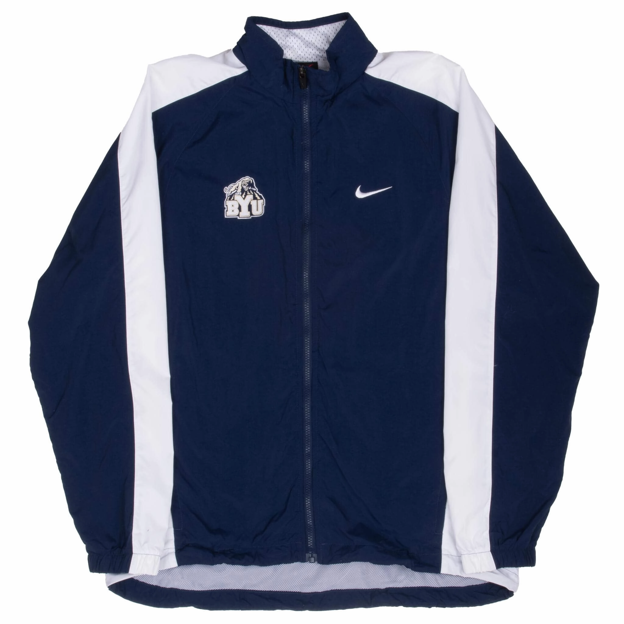 VINTAGE NIKE BYU BRIGHAM YOUNG WINDBREAKER JACKET 1990S MEDIUM MADE IN USA