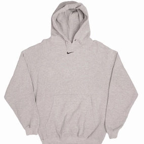 VINTAGE NIKE CENTER SWOOSH GREY TRAVIS SCOTT HOODIE 1990S MEDIUM MADE USA