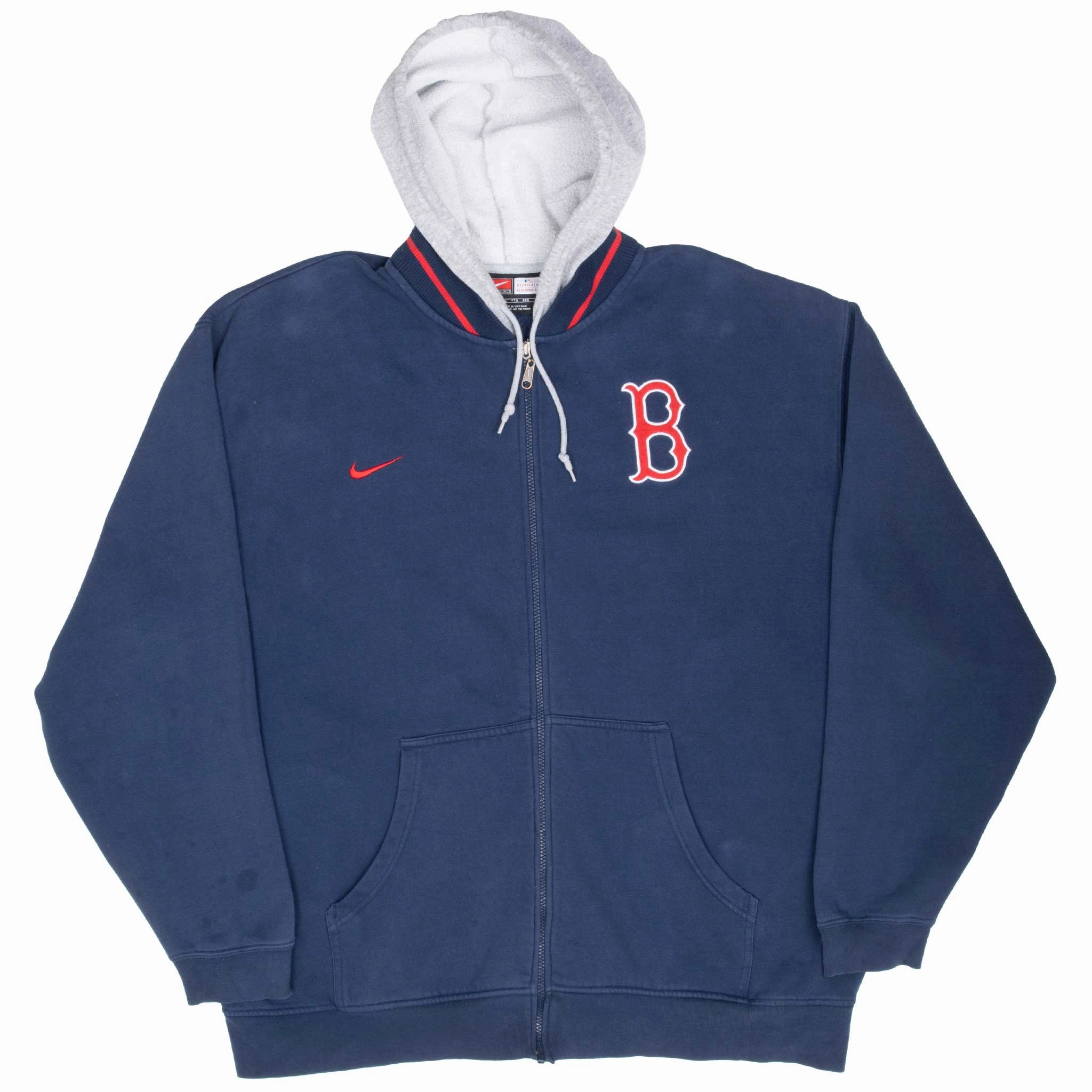 VINTAGE NIKE MLB BOSTON RED SOX FULL ZIP HOODIE SWEATSHIRT 1990S 2XL