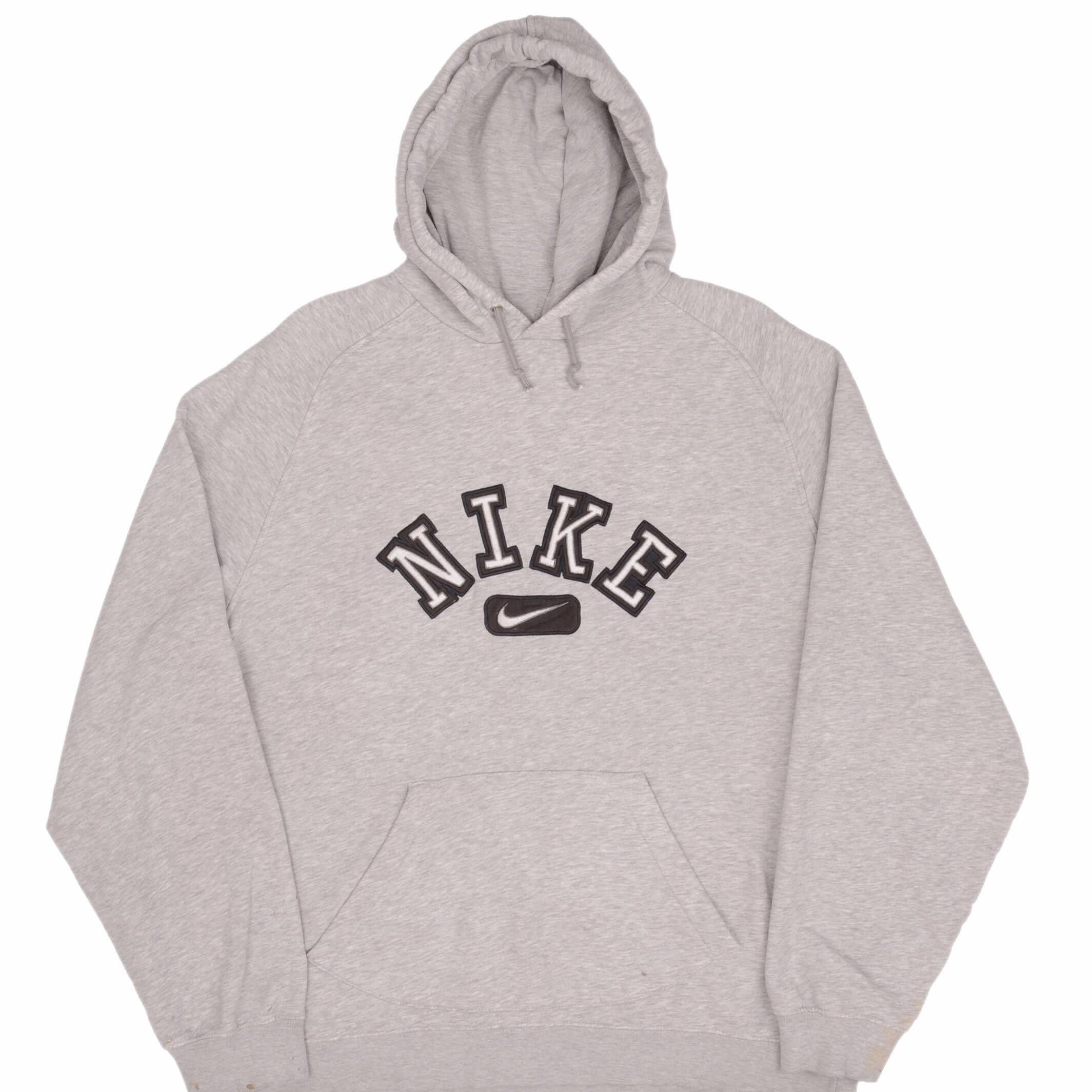 VINTAGE NIKE SPELLOUT SWOOSH GRAY HOODIE SWEATSHIRT 2000S SIZE XL