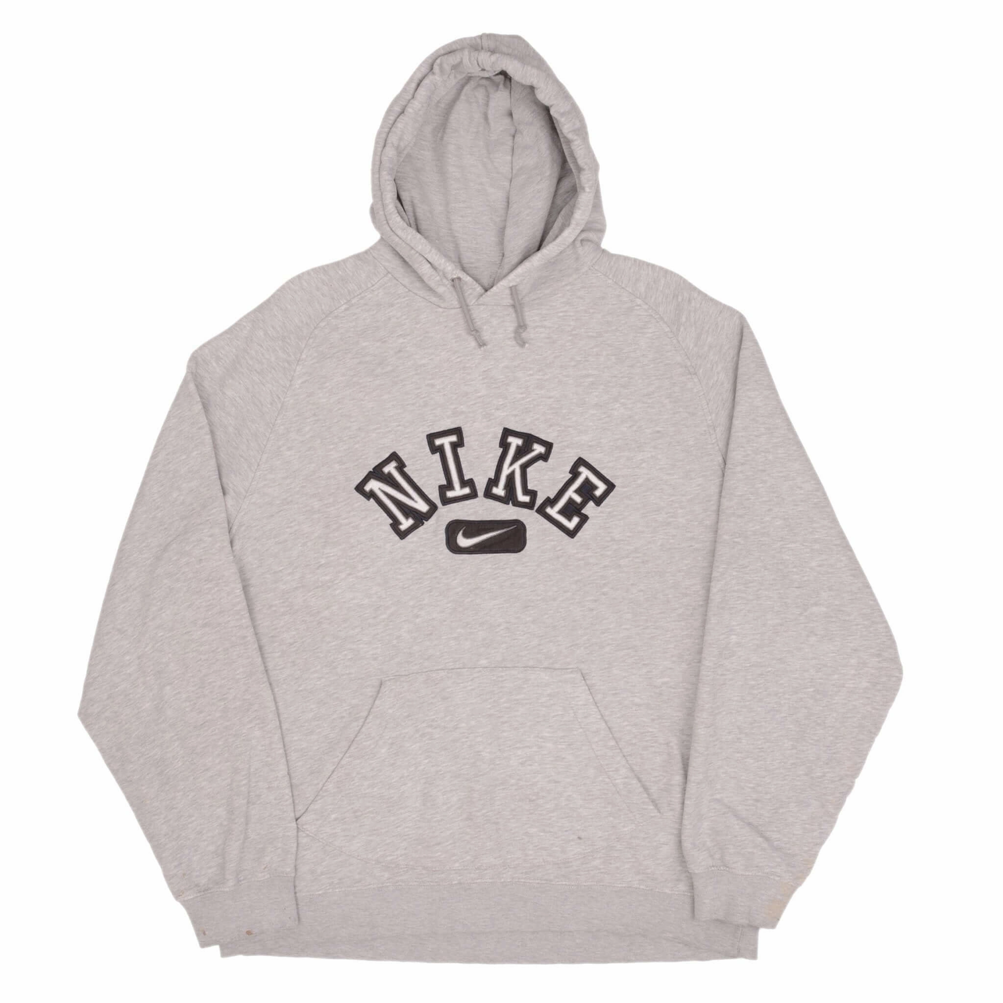 VINTAGE NIKE SPELLOUT SWOOSH GRAY HOODIE SWEATSHIRT 2000S SIZE XL