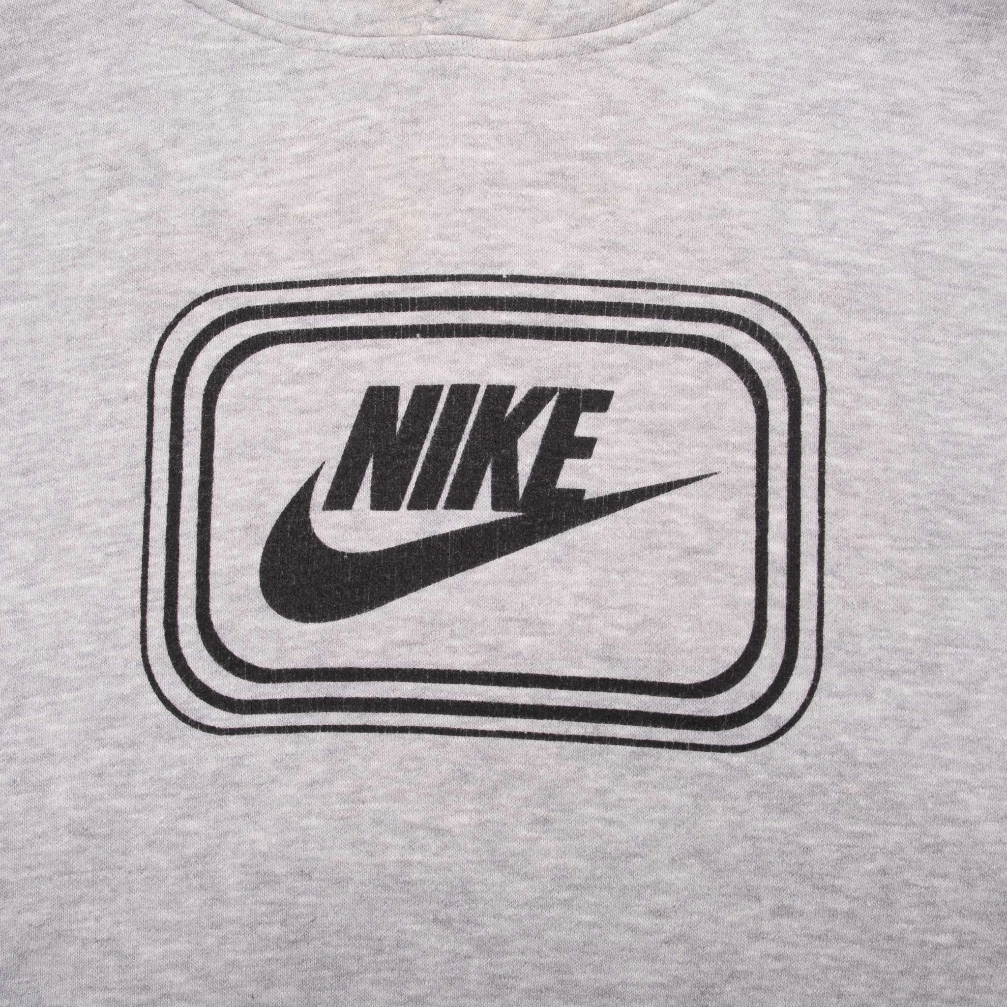 VINTAGE NIKE SPELLOUT SWOOSH GRAY HOODIE SWEATSHIRT 2000S XL