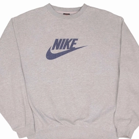 VINTAGE NIKE SPELLOUT SWOOSH GREY SWEATSHIRT 1990S SIZE LARGE