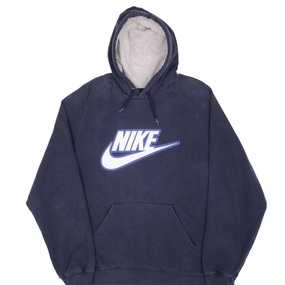 VINTAGE NIKE SPELLOUT SWOOSH NAVY BLUE HOODIE SWEATSHIRT 2000S SIZE LARGE