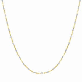 Women's Chain - Two Tone Sterling Silver Square Beads Shape | Q-5743-18