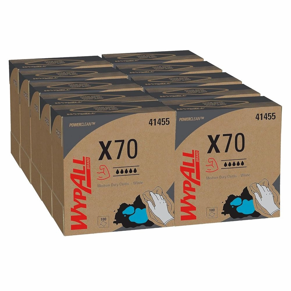 WypAll 41455 PowerClean X70 Medium Duty Cloths, White (100 Sheets/Box, 10 Boxes/Case, 1,000 Sheets/Case)